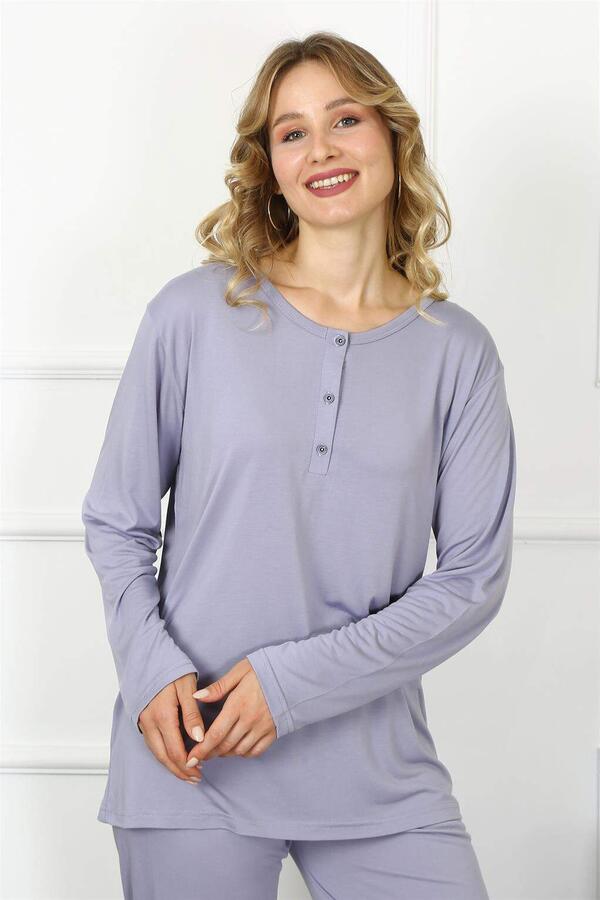 Angelino Underwear Women 4XL-5XL-6XL-7XL-8XL Plus Size Lilac Long Sleeve Pajama Set 75013 - 3