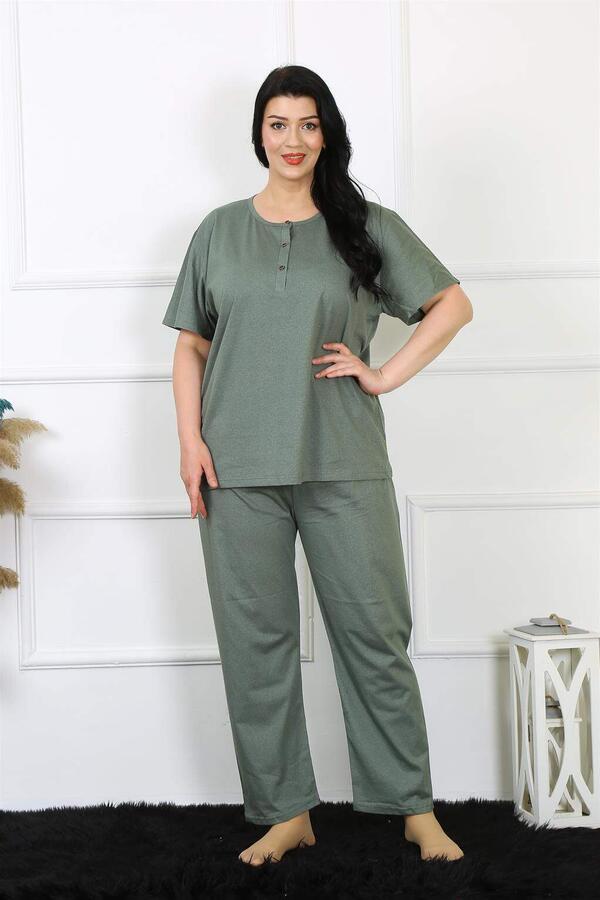 Women's 5XL-6XL-7XL-8XL Plus Size Green Short Sleeve Pajama Set 75012 - 2