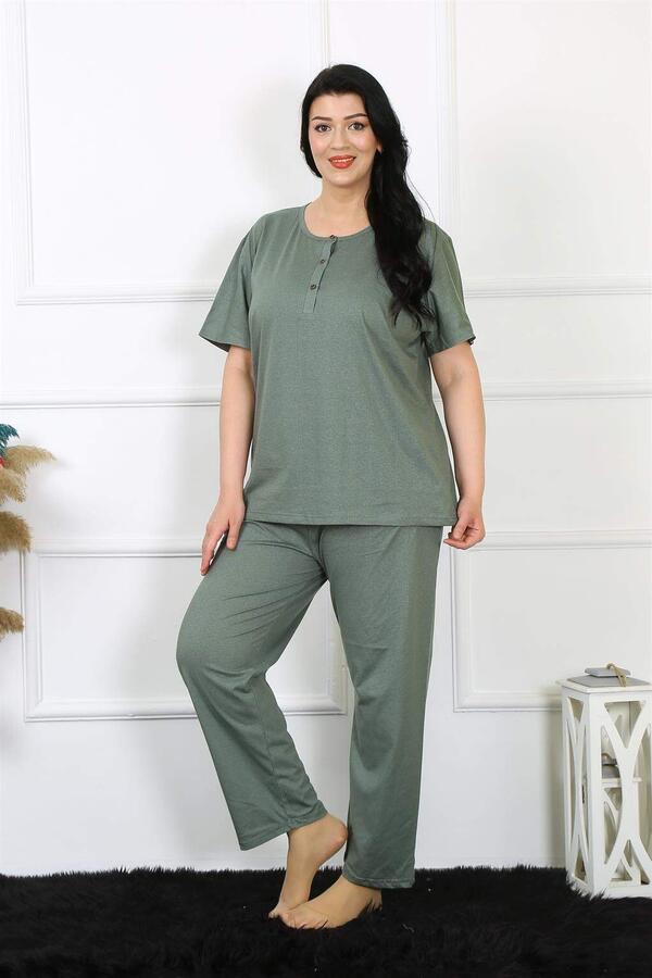 Women's 5XL-6XL-7XL-8XL Plus Size Green Short Sleeve Pajama Set 75012 - 5