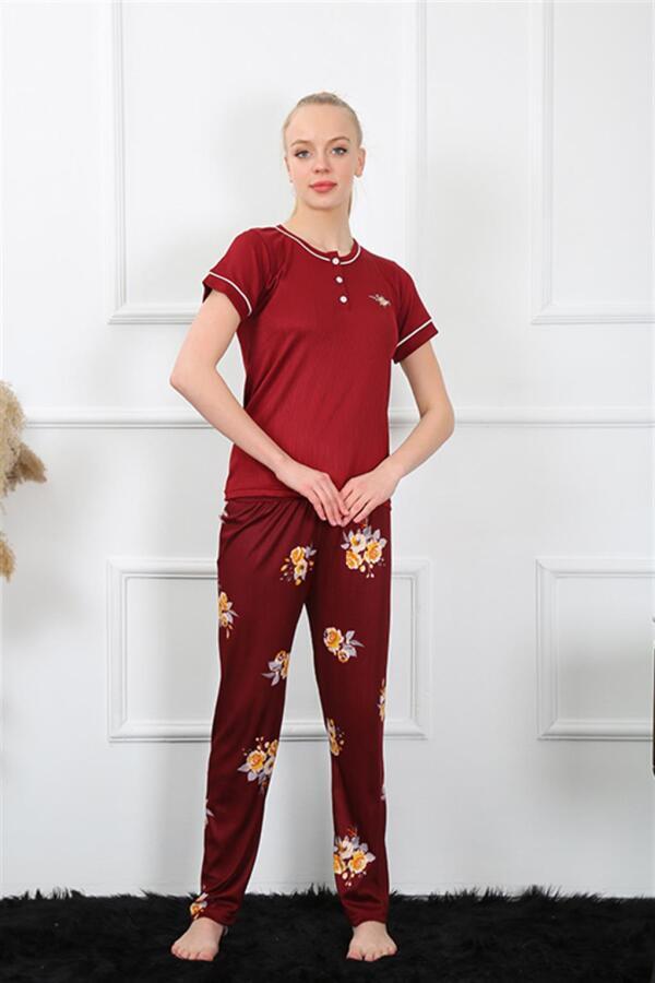 Women's Claret Red Short Sleeve Pajama Set 20388 - 2