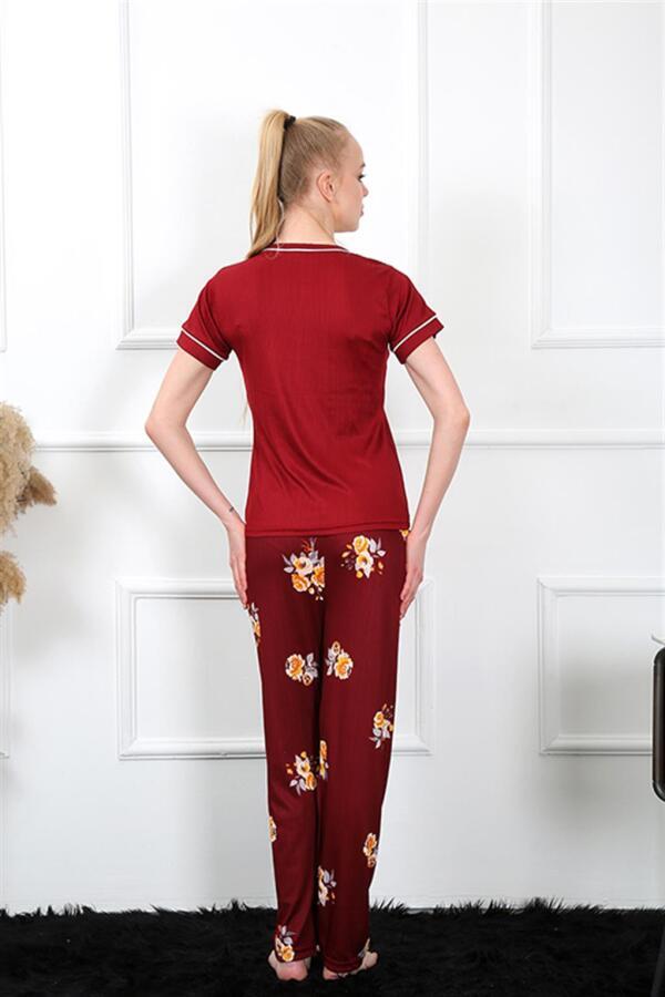 Women's Claret Red Short Sleeve Pajama Set 20388 - 4