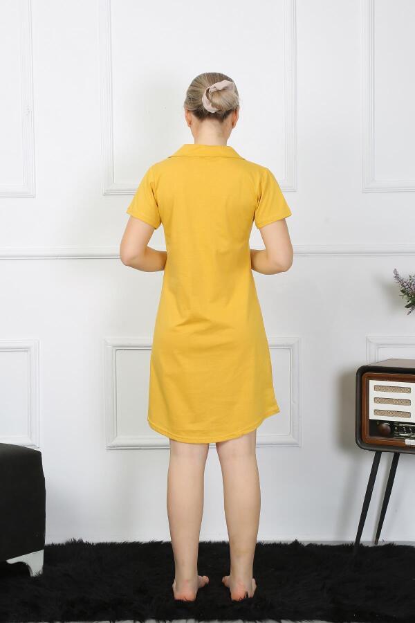 Women's Cotton Combed Short Sleeve Buttoned Yellow Tunic Nightgown 13109 - 5