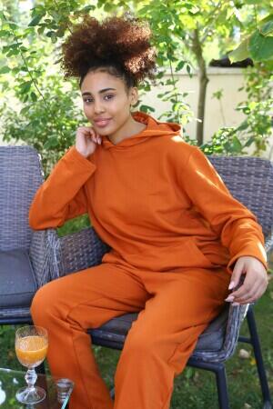  Women's Cotton Hooded Pocketed 3 Thread Tile Tracksuit 9037 - 1