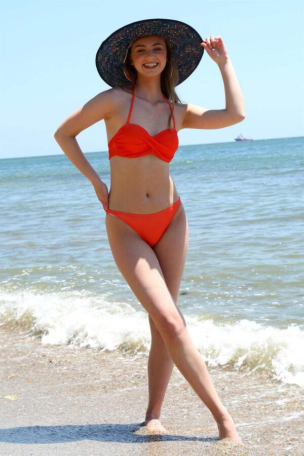 Women's Turned Strapless Orange Bikini 35002 - 2