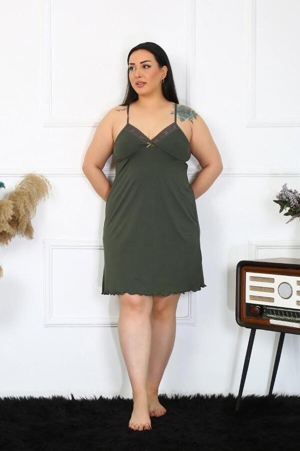 Women's Khaki Cotton Rope Strap Plus Size Nightgown 985 - 2