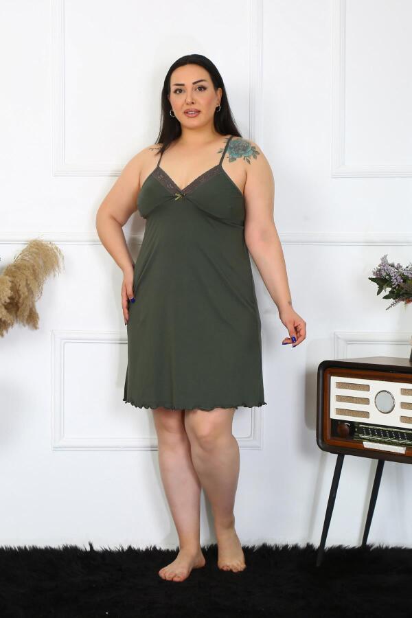 Women's Khaki Cotton Rope Strap Plus Size Nightgown 985 - 12