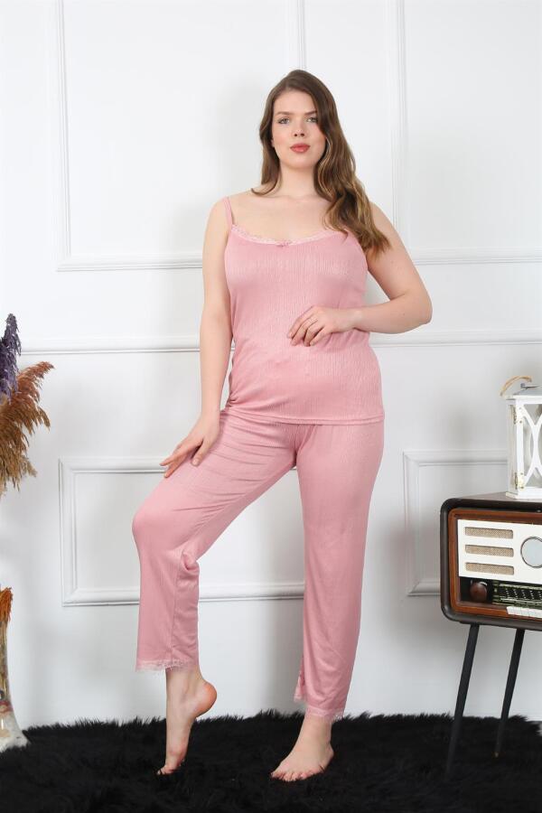 Women's Large Size Powder Rope Strap Pajama Set 202195 - 8