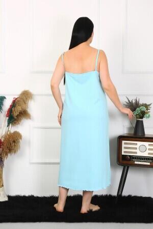 Women's Large Size Rope Strap Cotton Blue Long Nightgown 12100 - 2