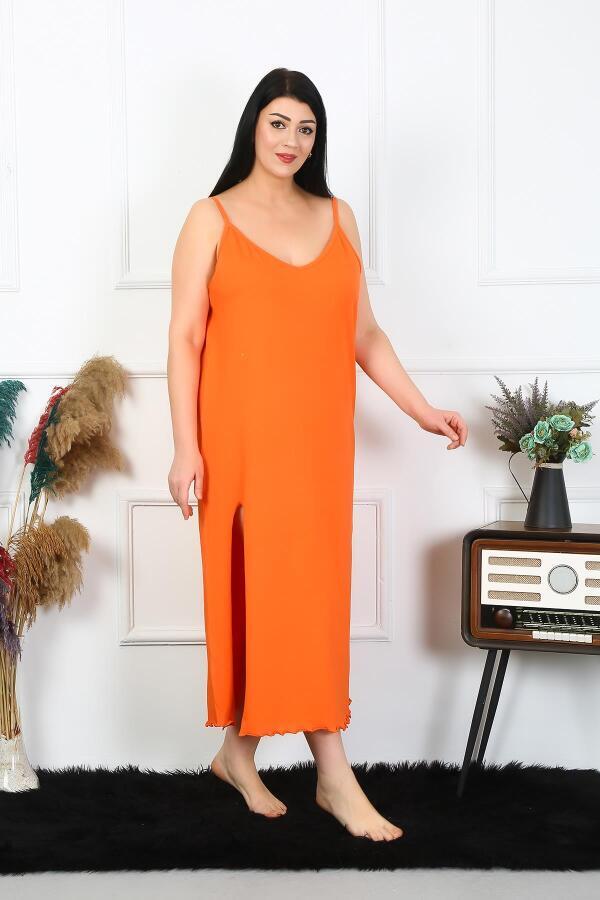 Women's Large Size Rope Strap Cotton Orange Long Nightgown 12100 - 3