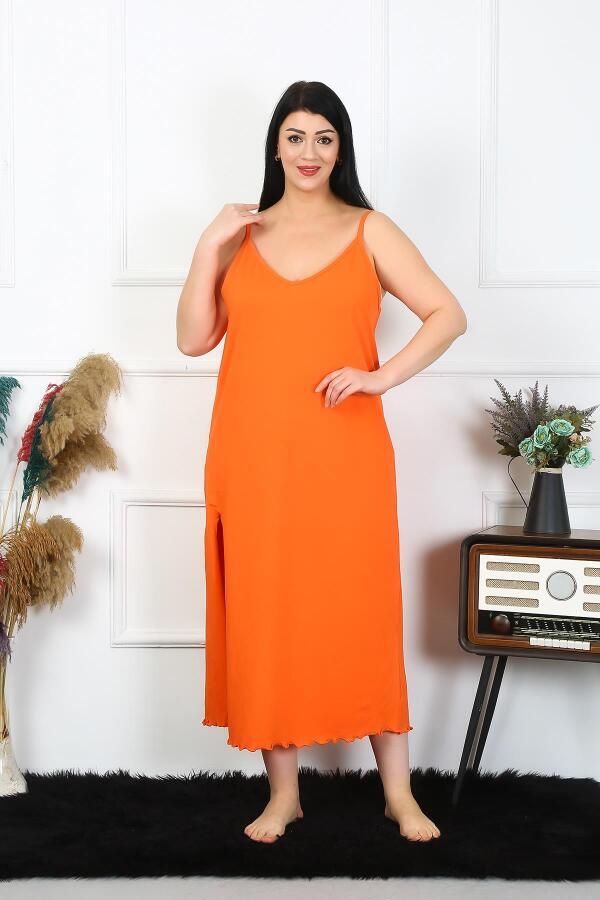 Women's Large Size Rope Strap Cotton Orange Long Nightgown 12100 - 4