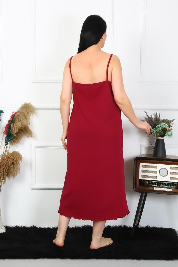 Women's Large Size Rope Strap Cotton Claret Red Long Nightgown 12100 - 2