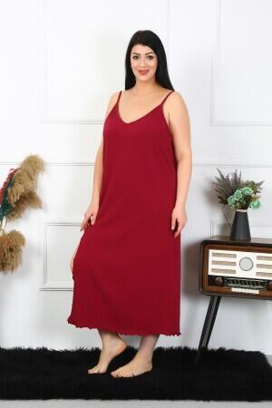 Women's Large Size Rope Strap Cotton Claret Red Long Nightgown 12100 - 5