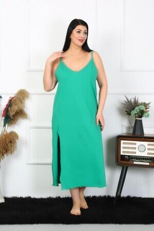 Women's Large Size Rope Strap Cotton Green Long Nightgown 12100 - 1