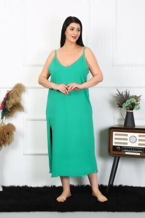 Women's Large Size Rope Strap Cotton Green Long Nightgown 12100 - 4