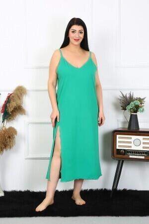 Women's Large Size Rope Strap Cotton Green Long Nightgown 12100 - 5