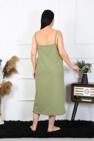 Women's Large Size Rope Strap Cotton Khaki Long Nightgown 12100 - 3