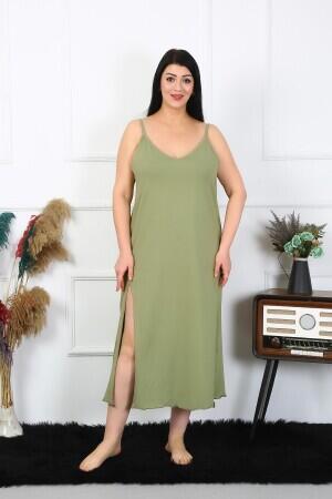 Women's Large Size Rope Strap Cotton Khaki Long Nightgown 12100 - 4