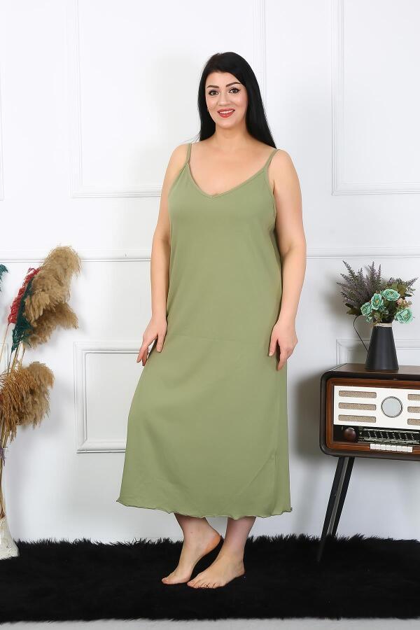 Women's Large Size Rope Strap Cotton Khaki Long Nightgown 12100 - 5