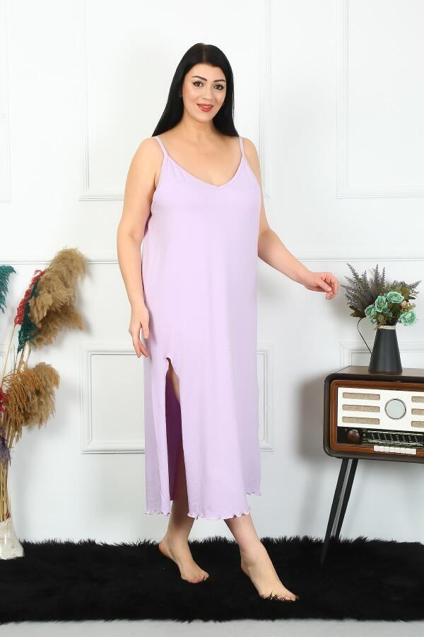 Women's Large Size Rope Strap Cotton Lilac Long Nightgown 12100 - 1