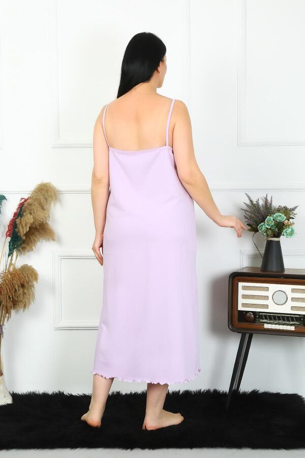 Women's Large Size Rope Strap Cotton Lilac Long Nightgown 12100 - 2