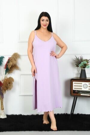 Women's Large Size Rope Strap Cotton Lilac Long Nightgown 12100 - 3