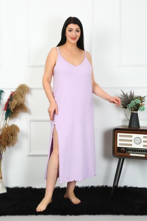 Women's Large Size Rope Strap Cotton Lilac Long Nightgown 12100 - 4