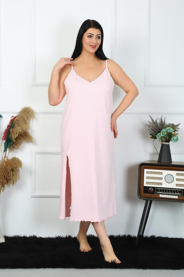 Women's Large Size Rope Strap Cotton Pink Long Nightgown 12100 - 1