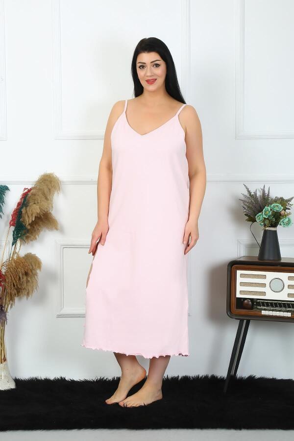 Women's Large Size Rope Strap Cotton Pink Long Nightgown 12100 - 4