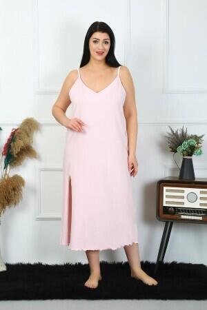 Women's Large Size Rope Strap Cotton Pink Long Nightgown 12100 - 5