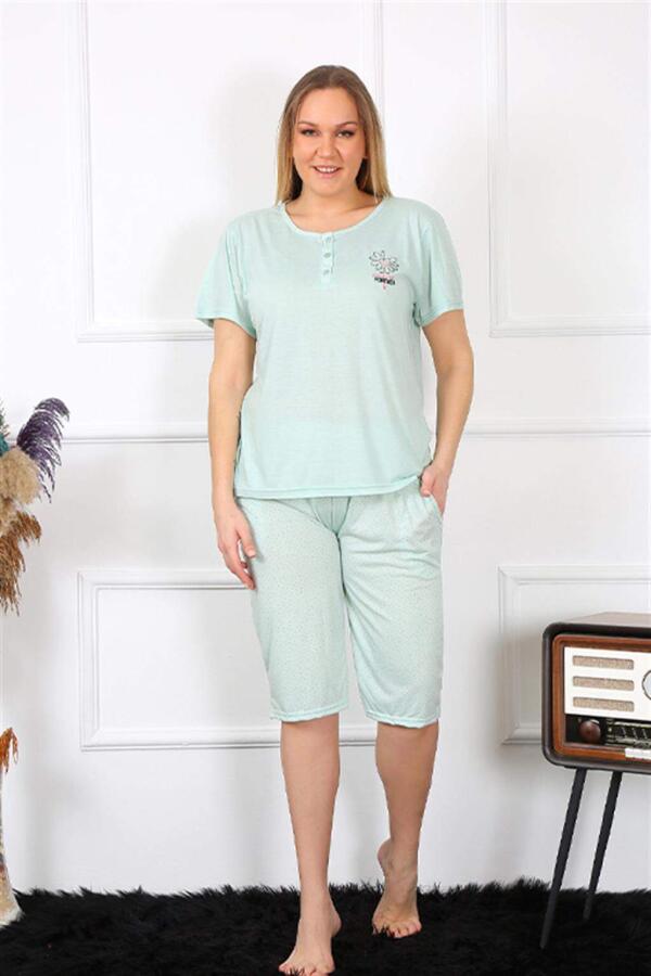 Women's Large Size Viscon Water Green Capri Pajama Set 202193 - 1