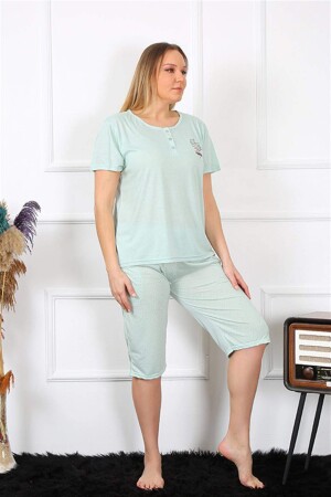 Women's Large Size Viscon Water Green Capri Pajama Set 202193 - 2