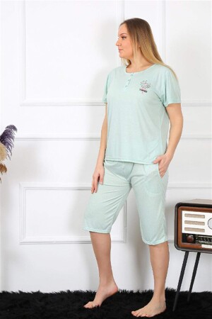 Women's Large Size Viscon Water Green Capri Pajama Set 202193 - 4