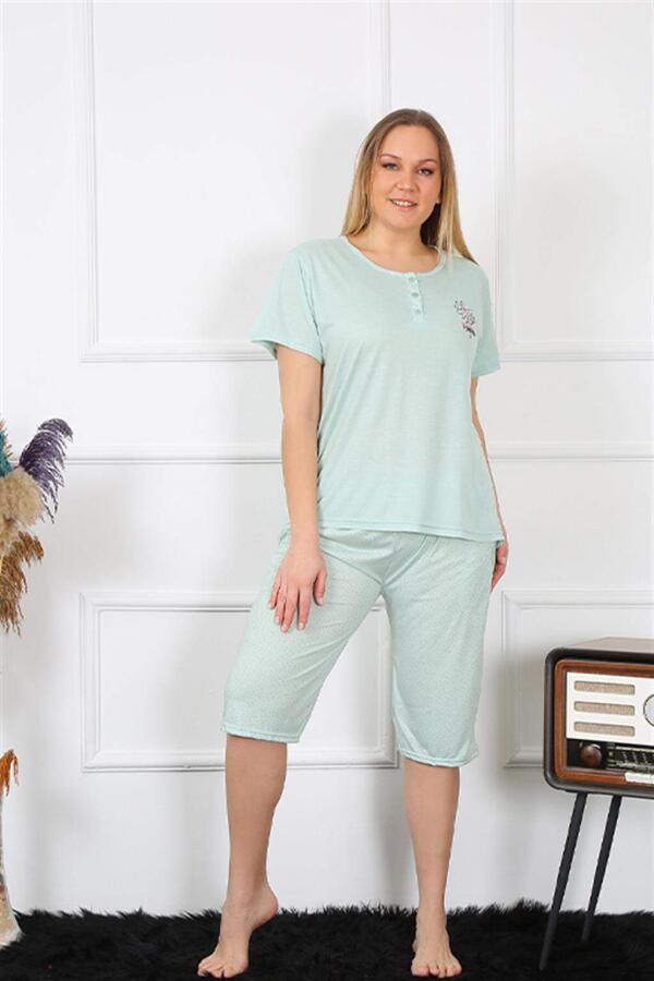 Women's Large Size Viscon Water Green Capri Pajama Set 202193 - 5