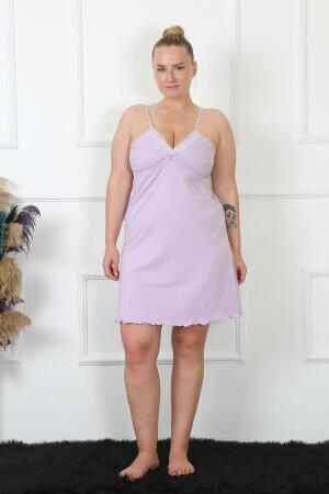 Women's Lilac Cotton Rope Strap Plus Size Nightgown 985 - 6