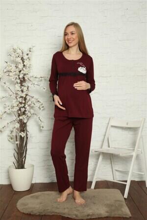 Women's Pregnant Maternity Claret Red Pajama Set 45201 - 4