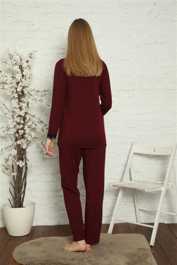 Women's Pregnant Maternity Claret Red Pajama Set 45201 - 5