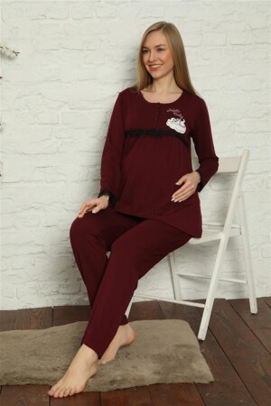 Women's Pregnant Maternity Claret Red Pajama Set 45201 - 7