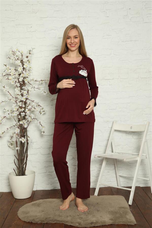 Women's Pregnant Maternity Claret Red Pajama Set 45201 - 8