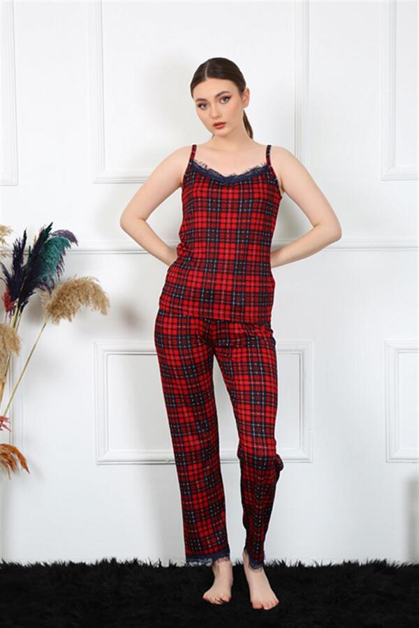 Women's Rope Strap Red Plaid Pajama Set 4135 - 1