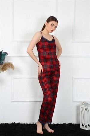 Women's Rope Strap Red Plaid Pajama Set 4135 - 2