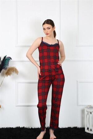 Women's Rope Strap Red Plaid Pajama Set 4135 - 3