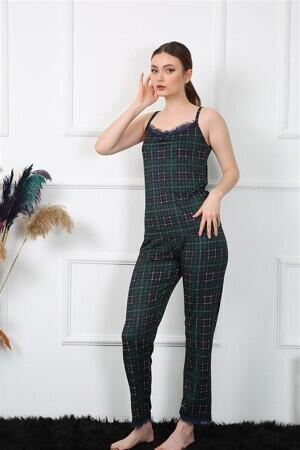 Women's Rope Strap Green Plaid Pajama Set 4135 - 1