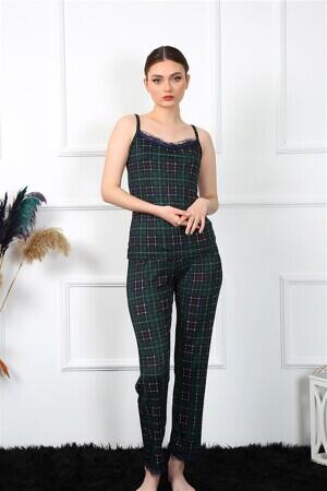 Women's Rope Strap Green Plaid Pajama Set 4135 - 2