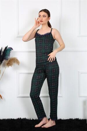 Women's Rope Strap Green Plaid Pajama Set 4135 - 3