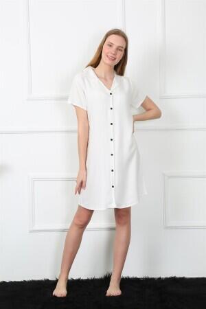 Women's Woven Fabric Front Buttoned White Tunic Nightgown 1031 - 2