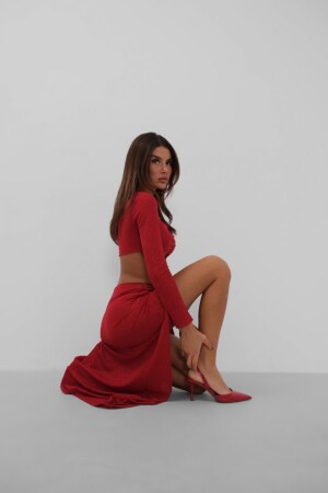 Yırtmaçlı Etek Ve Crop Bluz Takım - 2