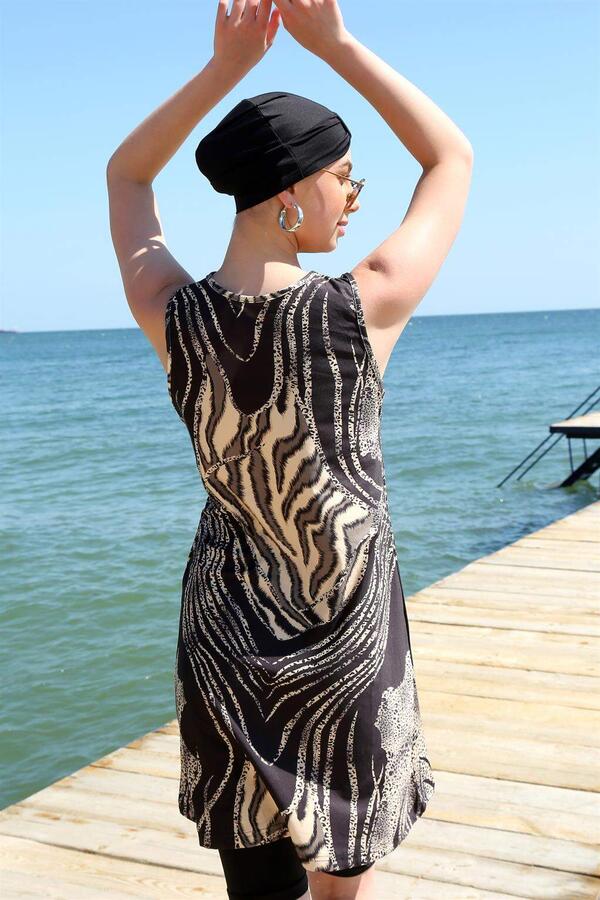 Zero Sleeve Leopard Half Hijab Swimsuit 33010 - 5