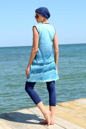 Zero Sleeve Patterned Half Hijab Swimsuit 33009 - 5