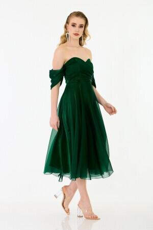 Emerald Low Sleeve Organza Engagement Evening Dress - 4