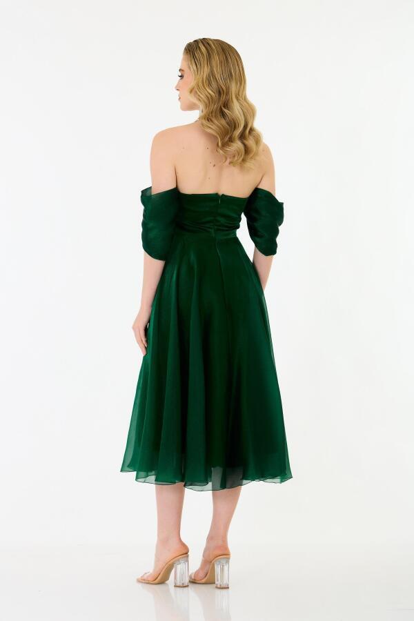 Emerald Low Sleeve Organza Engagement Evening Dress - 6